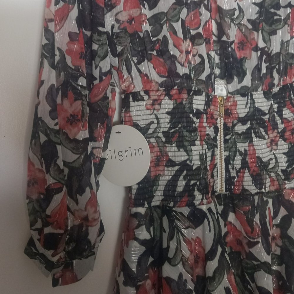 NWT Pilgrim Lola mini dress ruffles, sheer fabric, long sleeves, open back (10) - Picture 8 of 9